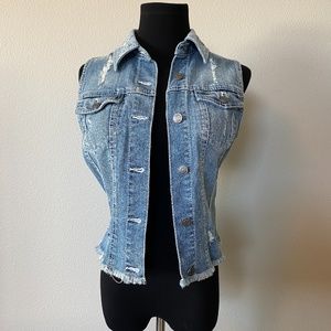 Silver Denim Vest, Destructed, Light Wash, M, NWOT